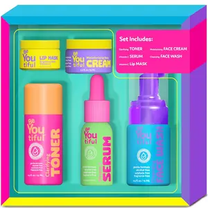 BeYoutiful Skin Care Gift Set, BFF Regimen 5-Piece kit for Sleepovers & Kids Skincare, Toner, Face Wash, Serum, Moisturizer Lotion & Lip Mask, Vegan, Cruelty-Free