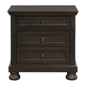 Transitional Design Nightstand Grayish Brown Finish Two Dovetail Drawers Bun Feet Wooden Furniture