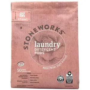 Grab Green Stoneworks Laundry Detergent Pods, 50 Count, Rose Petal Scent, Plant and Mineral Based, Cleans Deeply, Eliminates Odors, Fights Stains, Softens Naturally, Packaging May Vary