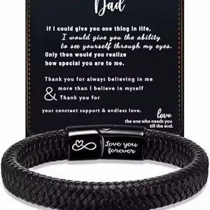 Father’s Day Men’s Leather Bracelet with Stainless Steel Buckle – Stylish Gift for Dad from Son or Daughter