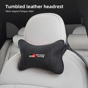 Car Tumbled leather headrest Seat Neck Pillow For Toyota Corolla Yaris Aygo Prius CHR Camry Auris Avensis Land Cruiser Prado 4Runner Hilux Harrier Avalon Venza Fortuner Verso Sienna Mirai
