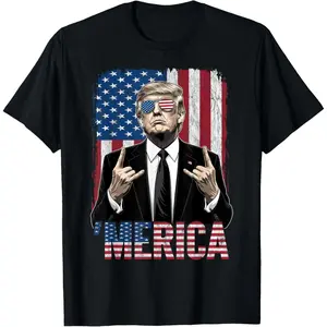 Merica American Funny Trump Patriotic 4th of July USA Flag T-Shirt