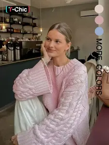 Women's Soft Comfortable Knitted Sweater, New Arrival Fall Winter Knitwear, Casual Fashion Breathable Loose Long Sleeve Crewneck Pullover, Elegant Chic High-End Design Womenswear