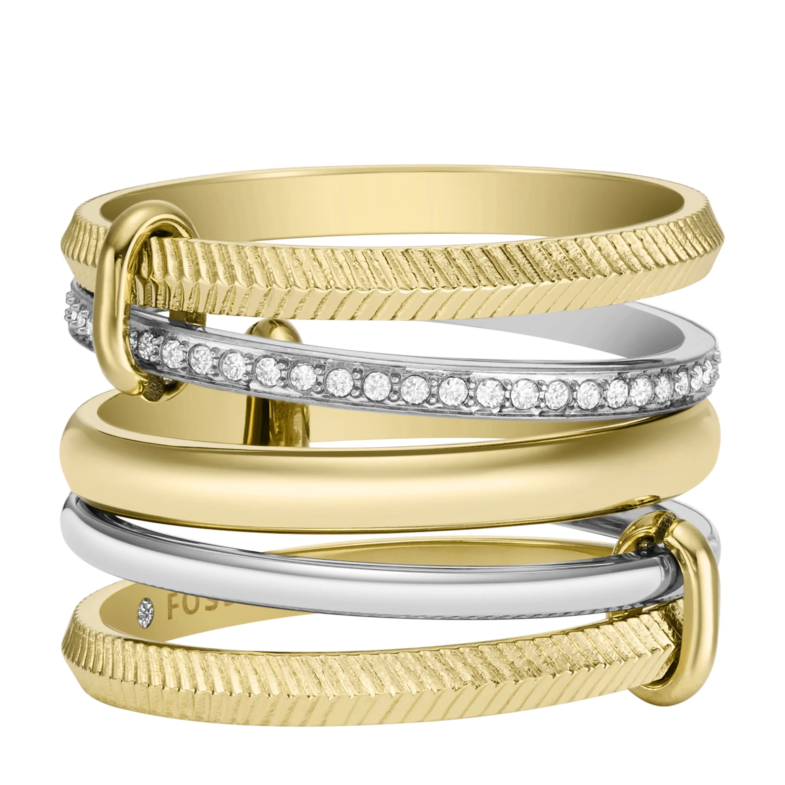 Fossil Women's Harlow Linear Texture Two-Tone Stainless Steel Prestack Ring