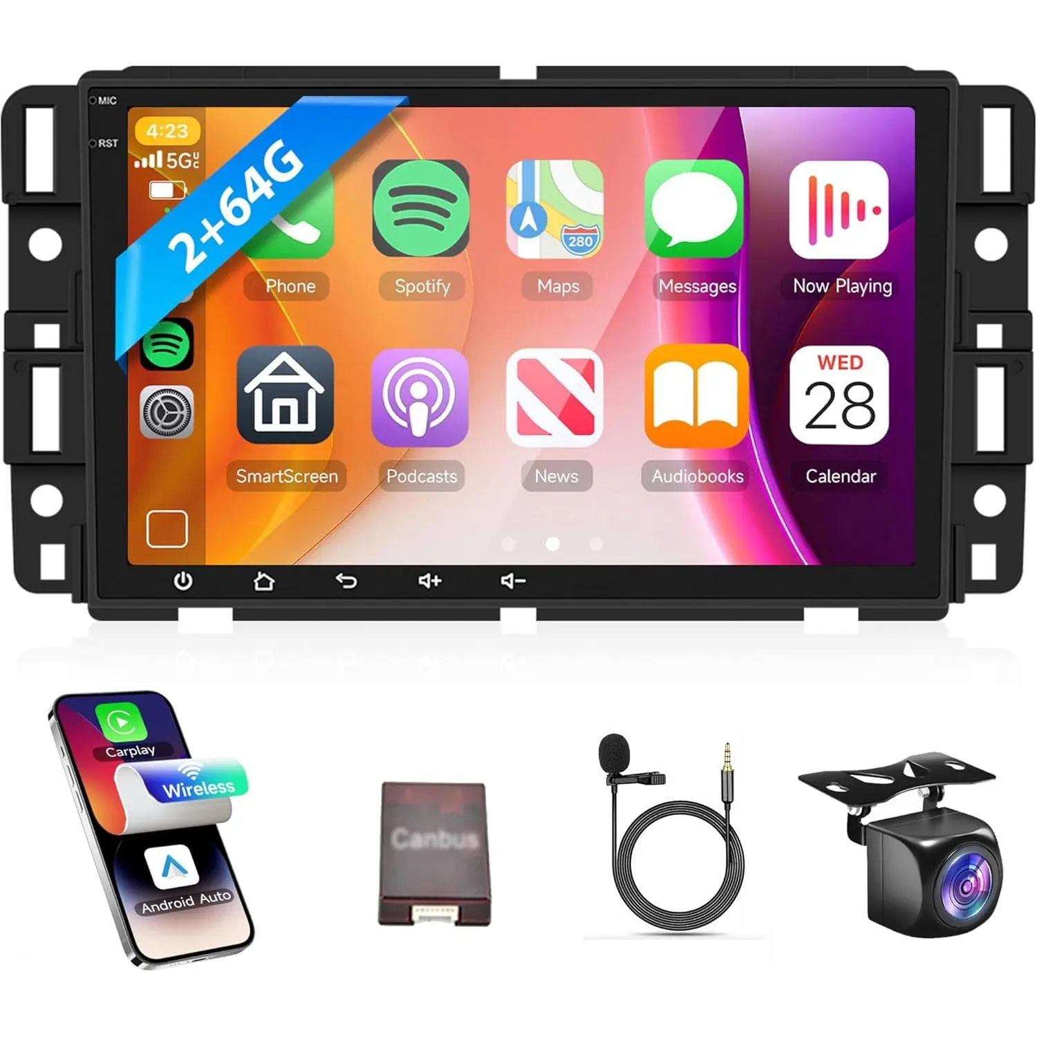 RIMOODY Double Din Android Car Stereo for 2007-2013 Silverado,Sierra,Yukon - Bluetooth Head Unit with Wireless CarPlay Screen,Android Auto Player,GPS Navigation,WiFi,Touchscreen,EQ,Backup Camera (Father's Day Gift)