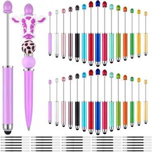 30 count Plastic Beadable Pens 2 in 1 Stylus Bead Pens bulk with 30 count Black Ink Refills for Rubber  Screen Handwriting DIY Making ballpoint Gifts Office School Supplies(Stylus)