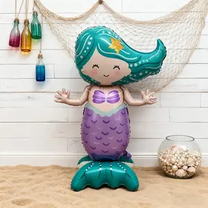 Standing Mermaid Balloon Decoration, Blue-, Perfect for Birthdays & Parties, Indoor Outdoor Use, Unique Party Prop Gift, Party Balloons