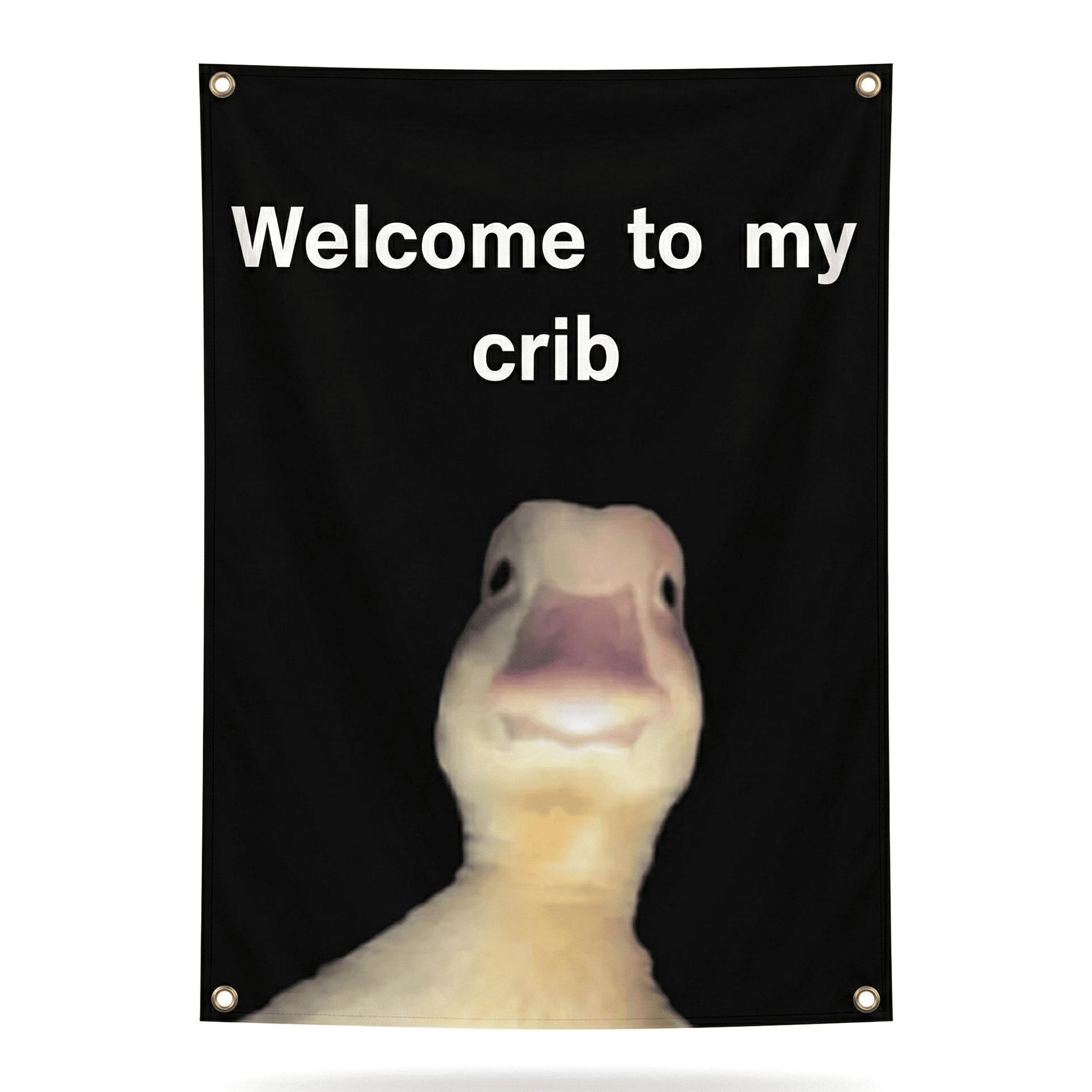 "Welcome to My Crib" Letter & Duck Pattern Tapestry, Funny Flags for Room Decor, Wall Hanging Decor for Living Room & Bedroom, Valentine's Day Gift, Decoration Items, Home Bedroom Decor
