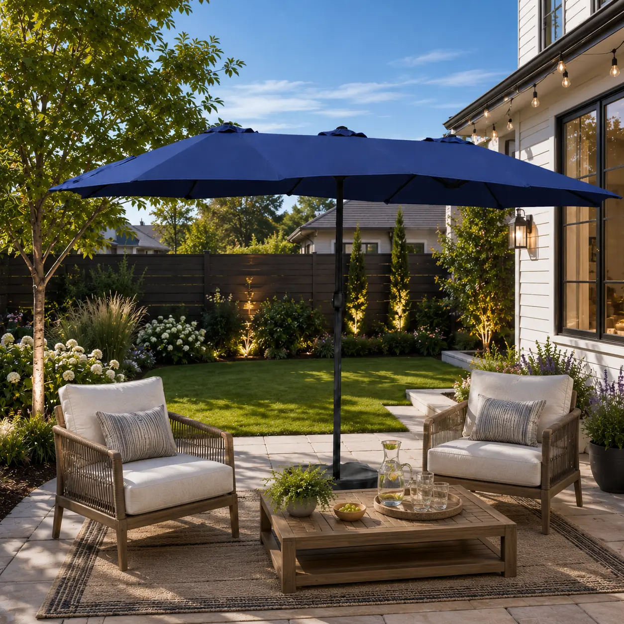 Yaheetech 15/13ft Heavy Duty Outdoor Patio Umbrella - Patio Parasol with Double Layer Cloth, 12 Ribs, Hand Crank for Easy Opening, 2 Sandbags for Garden, Pool Use