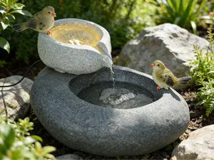 Electric Bird Bath Fountain with LED Light – Outdoor Garden Water Feature, Plug-in Stone Style Patio Decor, Relaxing Waterfall, Attract Birds