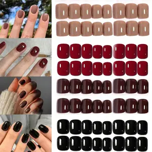 96pcs Short /wine / Square Fake Nails Set, Pure Color Autumn Nail Art, Perfect for Fall Manicure, DIY Nail Art