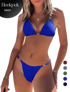 Women Two Piece Swimsuit Halter String Bikini Set Sexy Thong Cheeky Bathing Suits Cute Tie Side Triangle Swimwear #SummerVibes