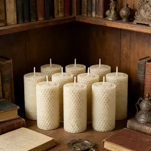 Set of 9 Handmade Rolled Beeswax Candles｜3.5×5cm  100% Natural Beeswax, Honeycomb Pattern, Unscented, Wedding Decorations, Dinner Ambiance, Home Decor, Mood Lighting, Holiday Gifts, Daily Use Ornaments Aroma