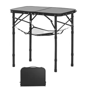 2FT Folding Camping Table Adjustable Height Portable Aluminum Outdoor Picnic Table with Storage Net