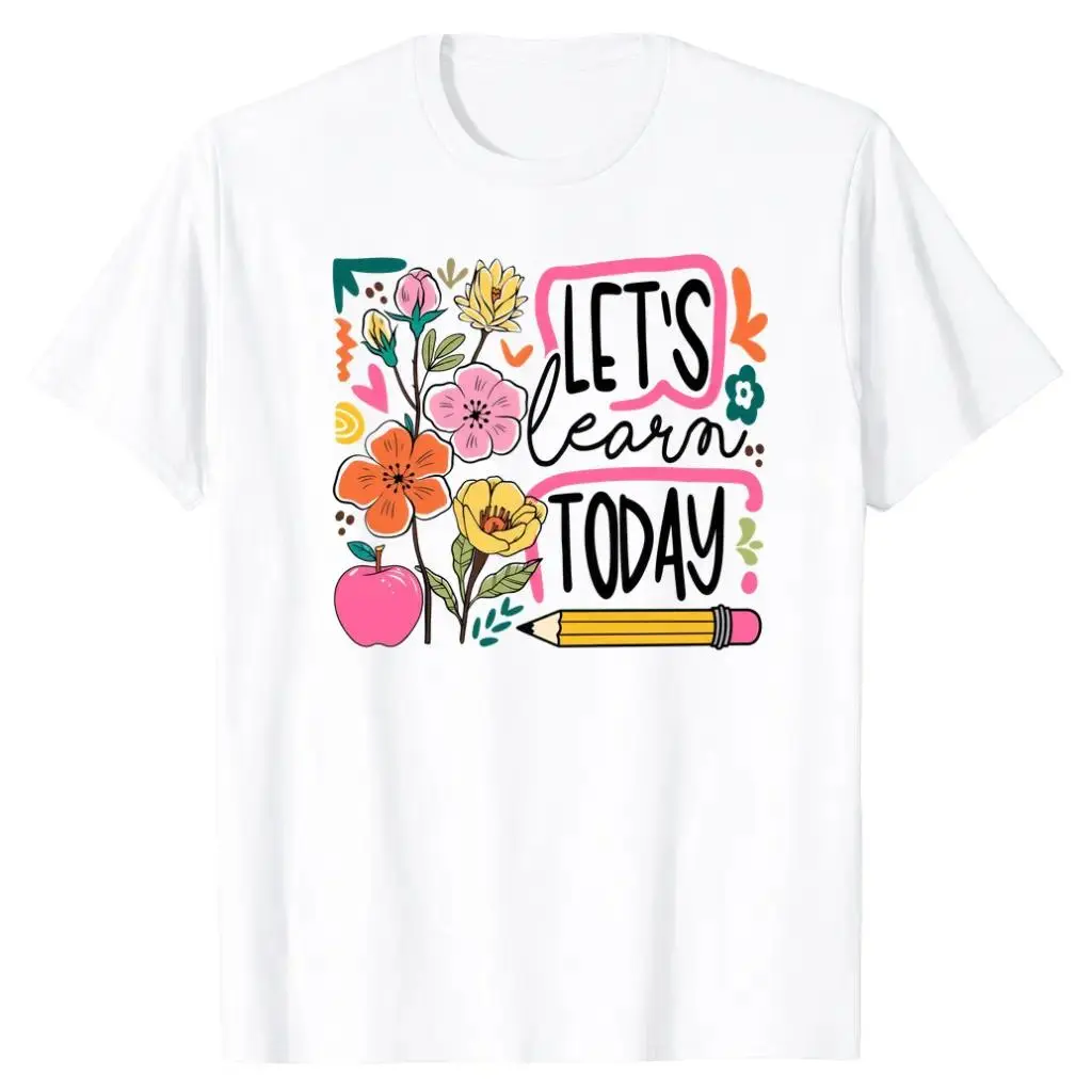 Women's & Unisex Bohemian Short Sleeve T-Shirt - Vintage "Today's Learning" Floral Pencil Print, Soft Breathable Round Neck Casual Clothes, Teacher Uniforms, Back-to-School Outfits, Machine Washable Educator Gift, Shortsleeve, Tshirt