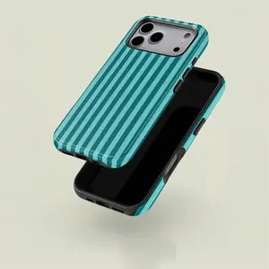 Teal Stripe Pattern Phone Case |   Heavy Duty 2-in-1 Shockproof Protection |   Minimalist Daily Fashion & Holiday Gifting |   Vintage Teal Vertical Stripes Modern Aesthetic (Compatible with iPhone 17-12 Pro Max & Samsung S26-S23 FE Series)