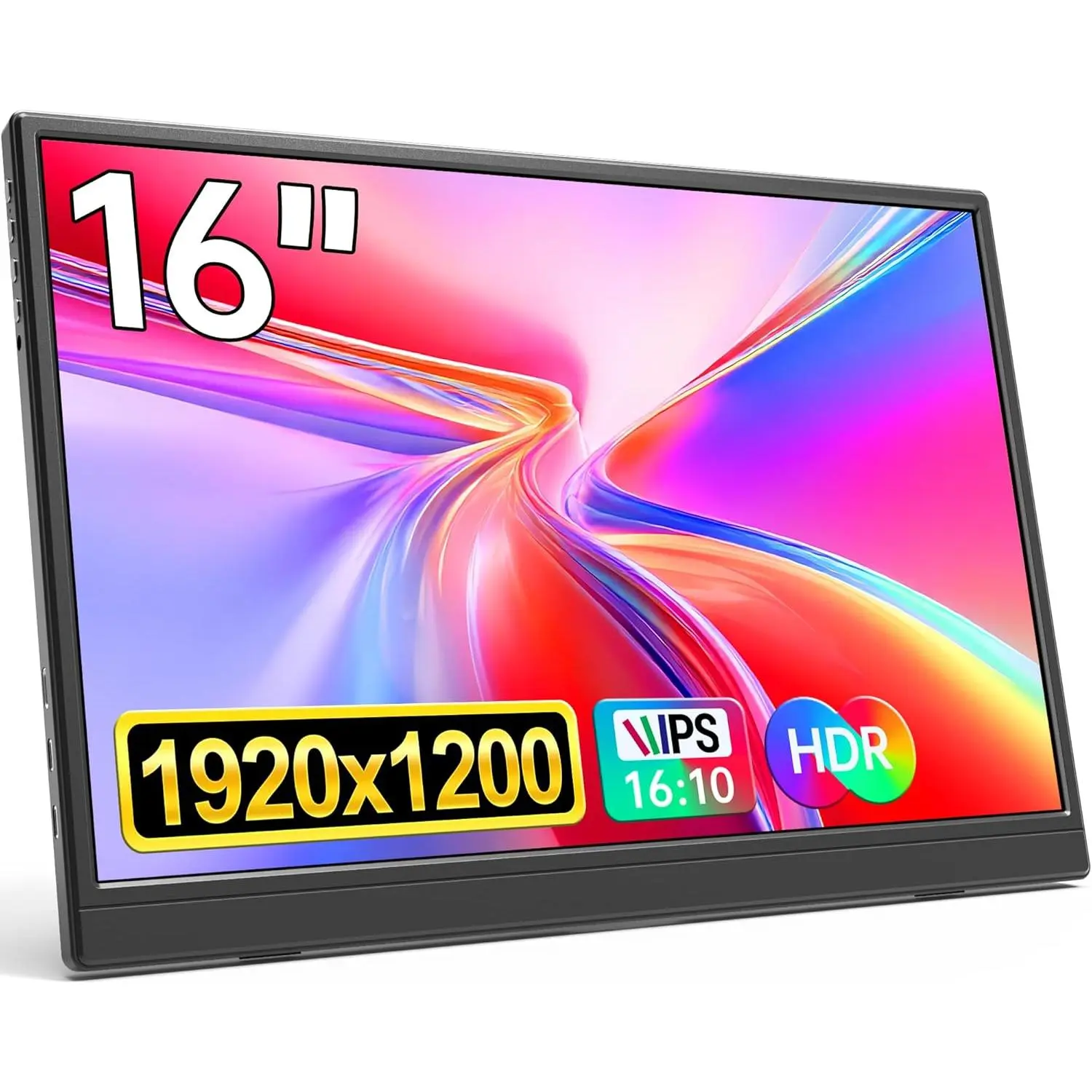Portable  16.0inch FHD 1920 * 1200P USB C HDMI Ultra-Slim IPS Travel Display & Speakers, HDR Plug&Play, External  for Laptop PC, Phone,