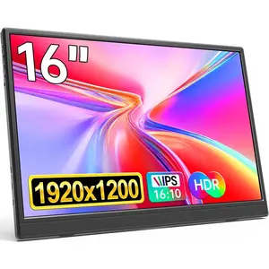 Portable  16.0inch FHD 1920 * 1200P USB C HDMI Ultra-Slim IPS Travel Display & Speakers, HDR Plug&Play, External  for Laptop PC, Phone,