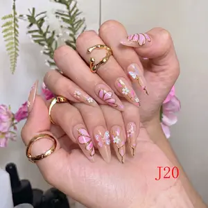 Nailbeebee J20 1.3 inch Handmade Press-On Nails | Reusable,Salon-Quality,Long-Lasting,Glossy Design |  For Daily Office & Workplace,Date Nights & Romantic Outings,Shopping & City Leisure Trips,Holiday & Short Travels