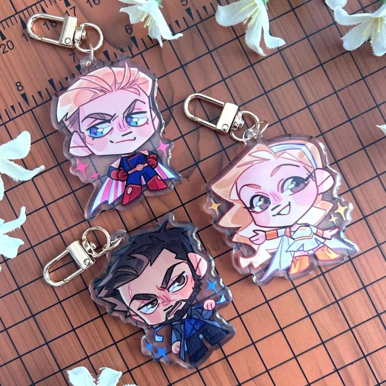 3 ops Boys Anime Acrylic Keychains