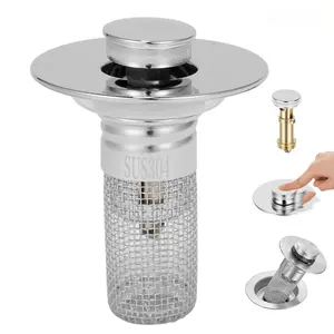 Universal Pop-Up Sink Drain Filter with Stainless Steel Basket & Brass Plug Anti-Clog System for Efficient Sink Management Bathroom Accessories