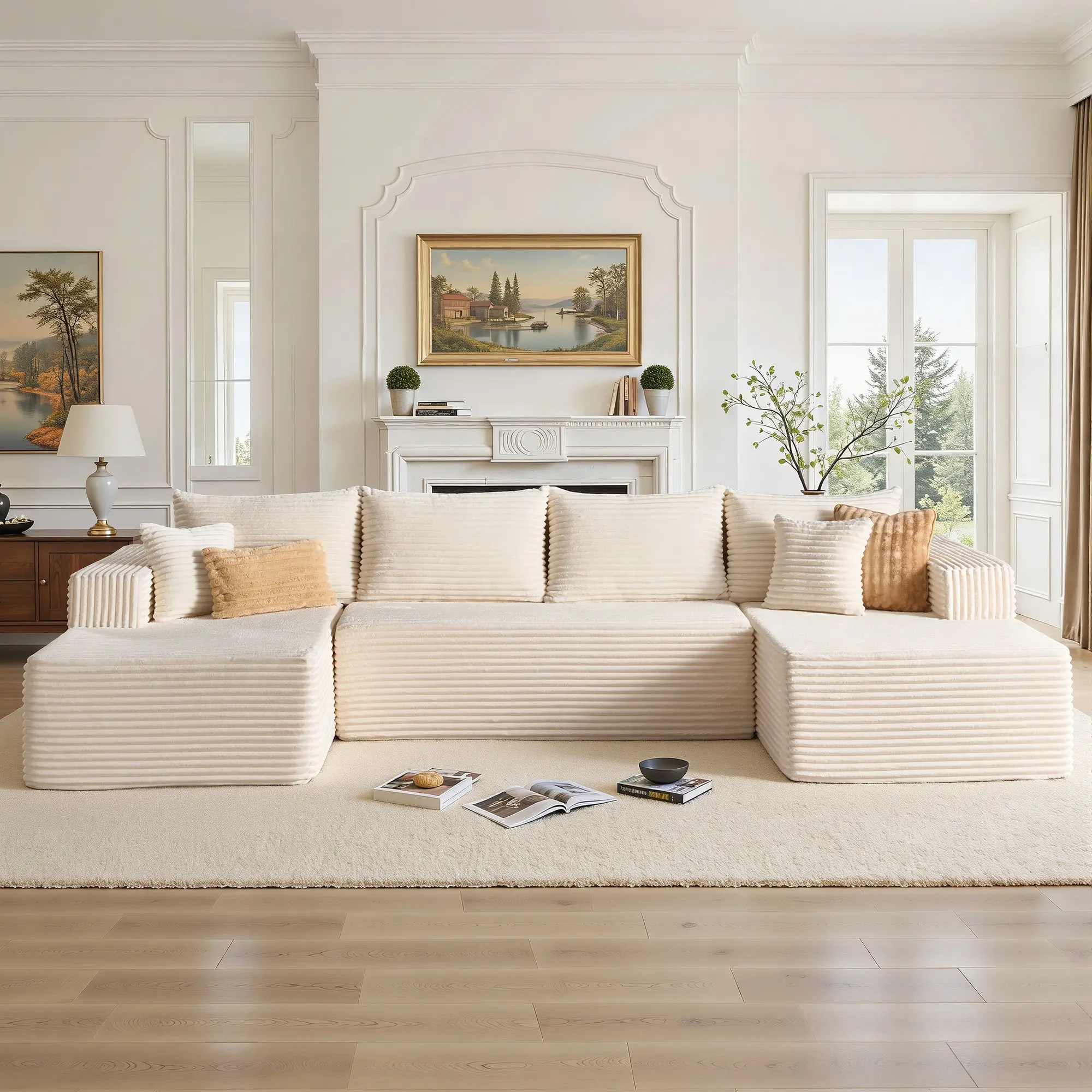 White U-Shaped without Upgraded Cushion,2*Chaise