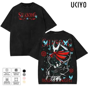 Hollow Knight Silksong Hornet T-Shirt | Blue Lifeblood Butterfly Graphic Tee | Vintage Mineral Washed Oversized Heavyweight Cotton Menswear Streetwear Top