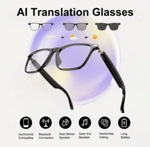 AI Translation Smart Glasses with Photochromic Lenses Supports 160+ Languages Real-time Translation iOS Android Compatible Bluetooth Dual Stereo Speaker Open Ear Hands-free Calling Long Battery Wearable