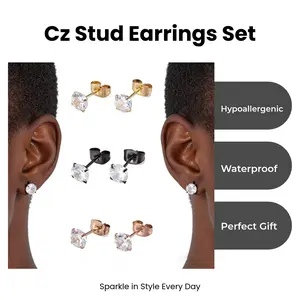 [LeBijouLab] 2026 New 4-Prong 2ct Round Cut Cubic Zirconia Studs Earrings For Women & Men 3 Color Hypoallergenic Stainless Steel Waterproof Everyday Wear Gift For Her