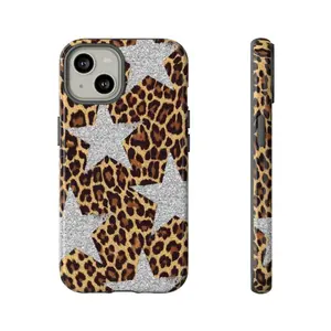 Leopard Print and Silver Star Phone Case | iPhone 16/15/14/13/12/11 Pro Max XR | Galaxy S23/S22/S21 Ultra | Pixel 6/7/8 Pro | Tough Cases