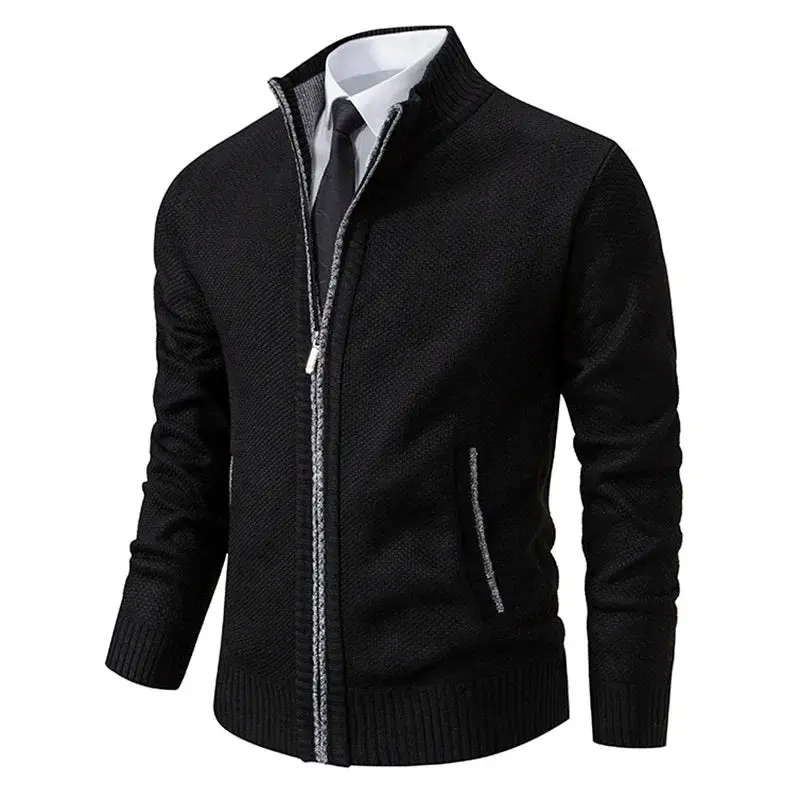 Mens Fleece Cardigan With Stand Collar Zipper Warm Autumn Winter Outerwear For Men Casual