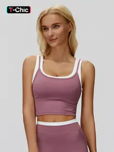 New Cross-Border Two-Piece Separated Vest Colorblock Nude Feel Fashion Casual Top Running Sports Bra, Yoga Bra, Yoga Activewear, Workout Bra, Stylish and Comfortable