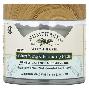 Humphreys Witch Hazel, Clarifying Cleansing Pads, Fragrance Free, 60 Biodegradable Pads
