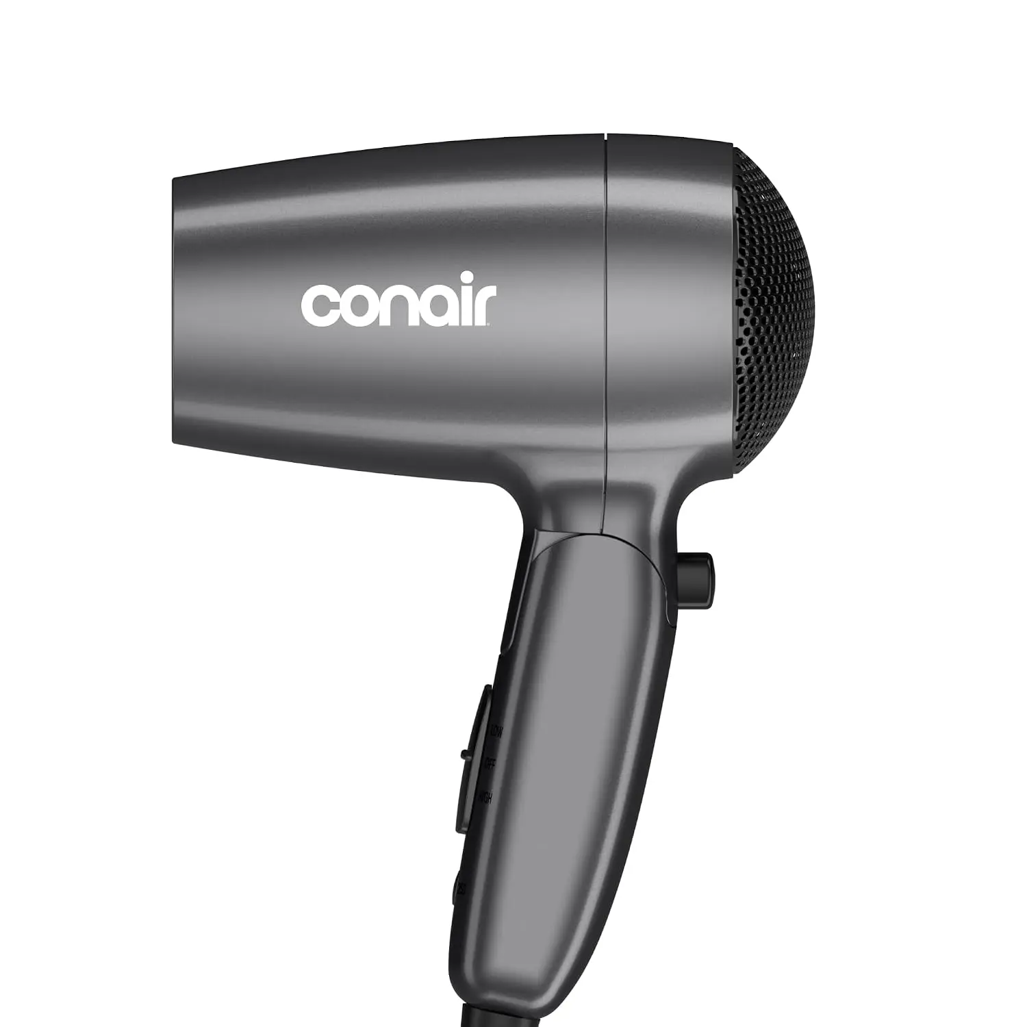 Conair 1875 Watt Travel Hair Dryer | Dual Voltage Folding Handle Travel Hair Dryer for All Hair Types, Gray, 124AMZL