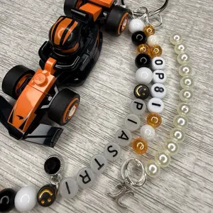 Oscar Piastri Mini Car Keychain - Gold or Silver Options with Beaded Design and Racing Theme