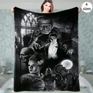 Frankenstein Themed Throw Blanket, Soft Warm Flannel Blanket for Bedroom & Couch, Classic Monster Design with Spooky Gothic Halloween Style, Ideal Gift for Horror Fans & Monster Lovers, Halloween, Birthday, Countdown Sale!