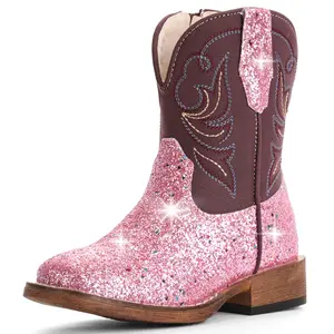 IUV Girls Cowgirl Boots Toddler Boys Cowboy Boots for Kids Western Square Toe Riding Mid Calf Boot