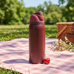 Owala Black Cherry 32oz FreeSip Insulated Stainless Steel Water Bottle, Matte Metallic Finish Travel Tumbler with Built-In Straw & Carry Loop