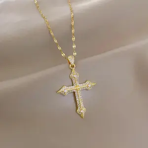 Gold tone necklace European and American style light luxury cross, high-end necklace, trendy and fashionable women's accessories,mothers day gifts ideas,womens gifts,cute gifts for girlfriend,birthday gifts for gf