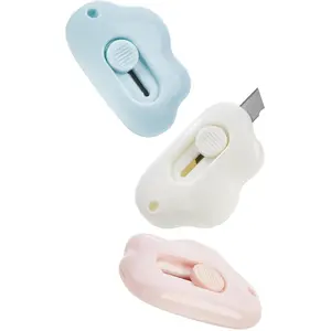 Box Cutter Retractable,Package Opener, Easy Slide Retractable Cute Box Cutter for for opening daily express boxes, envelopes, packages and more (3 Pcs Cloud Mini Cutter)