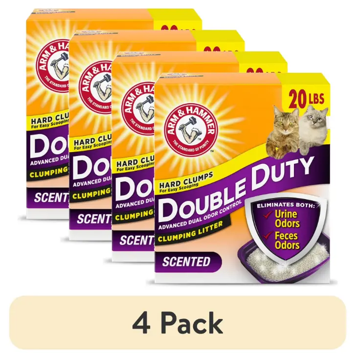(4 pack) ARM & HAMMER Double Duty Cat Litter, Advanced Odor Control Clumping Cat Litter, Scented, 20 lbs