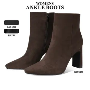 Womens Ankle Boots Pointed Toe Block High Heels Side Zipper Dressy Party Casual Outing Nightclub Spring Shoes