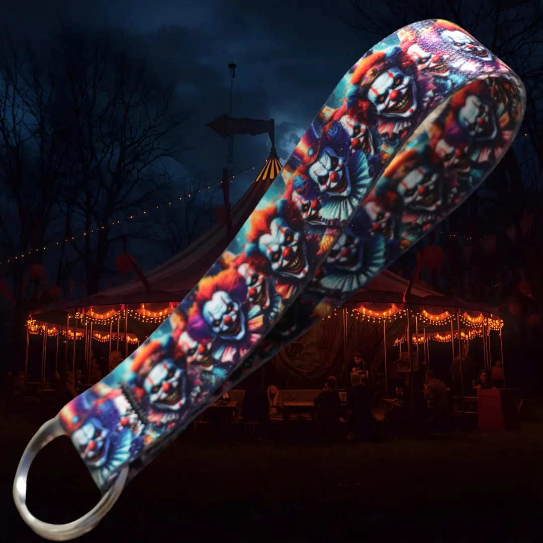 Northwest Straps Evil Clown Wrist Lanyard Keychain for Horror Fans, Unisex Goth Webbing Strap with Sturdy Ring for Keys & Purses, Fabric, Split Ring, Everyday, Sinister Smile, Evil Clown Print, Fashion, All Year, High-Quality Webbing, Halloween, Strong St