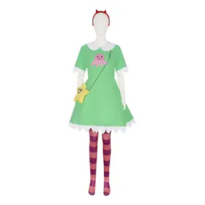 Star Butterfly Cosplay Costume Set Light Green Dress Yellow Star Bag Headwear Pantyhose for Comic Con