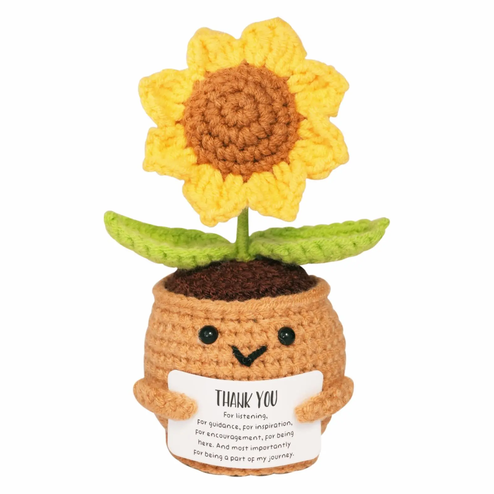 Crochet Doll with Positive Card, Cute Sunflower Doll, Crochet Plant Home Decorations, Appreciation Gift for Coworker, Birthday Gift for Women, Men, Gift for Mom! Stuffed Animal Gift