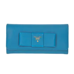 Pre-owned PRADA Calfskin Small Leather Goods Saffiano Bow Wallet