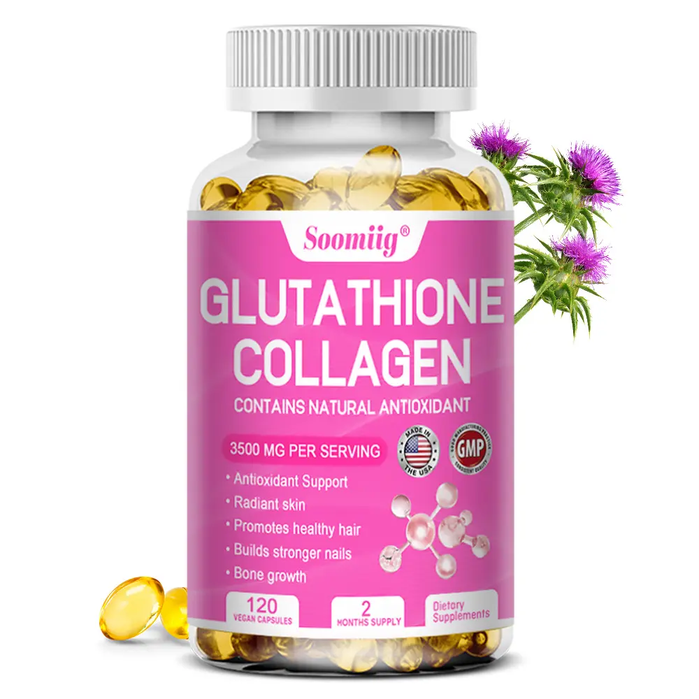 Soomiig Glutathione & Collagen Health Supplement with Milk Thistle- Supports Smooth Hair and Healthy Skin -Support Bone and Liver health-120 Capsules Soomiig Glutathione & Collagen Health Supplement with Milk Thistle- Supports Smooth Hair and Healthy Skin -Support Bone and Liver health-120 Capsules