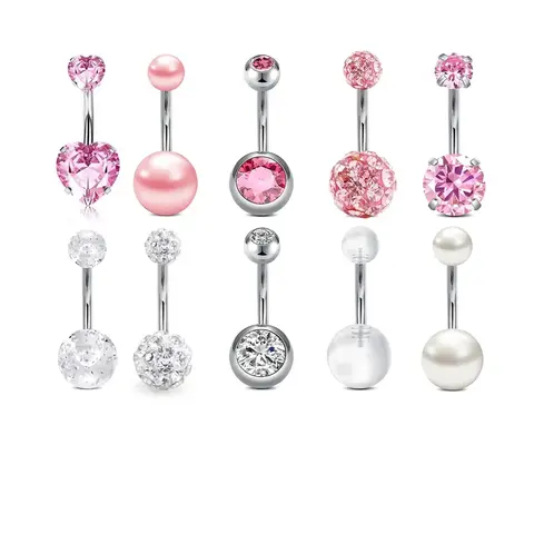 10pcs/set Elegant Rhinestone Heart Decor Belly Button Ring, Navel Piercings, Trendy Women Belly Piercing Body Jewelry, Classic Fashion Accessories for Daily Wear, Valentine's Day Gift