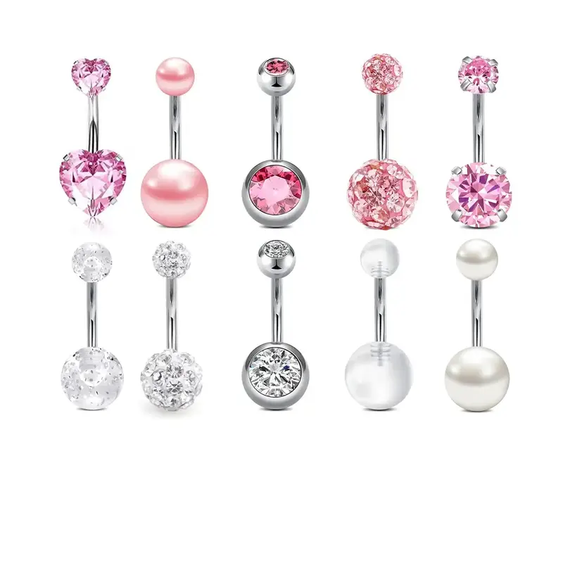 10pcs/set Elegant Rhinestone Heart Decor Belly Button Ring, Navel Piercings, Trendy Women Belly Piercing Body Jewelry, Classic Fashion Accessories for Daily Wear, Valentine's Day Gift