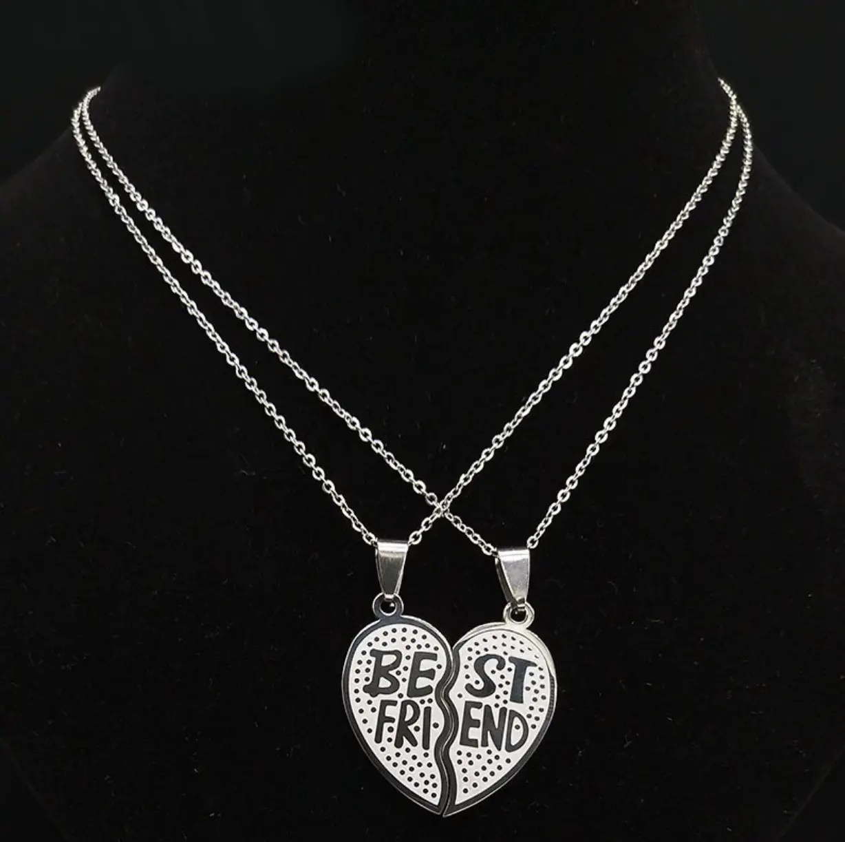 Stainless Steel Best Friends Broken Heart Puzzle Pendant Necklace - Silver, Gold